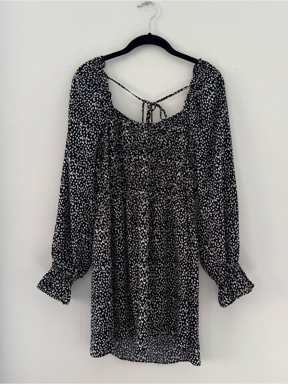 Nordstrom Black and White Polka Dot Long Sleeve Dress